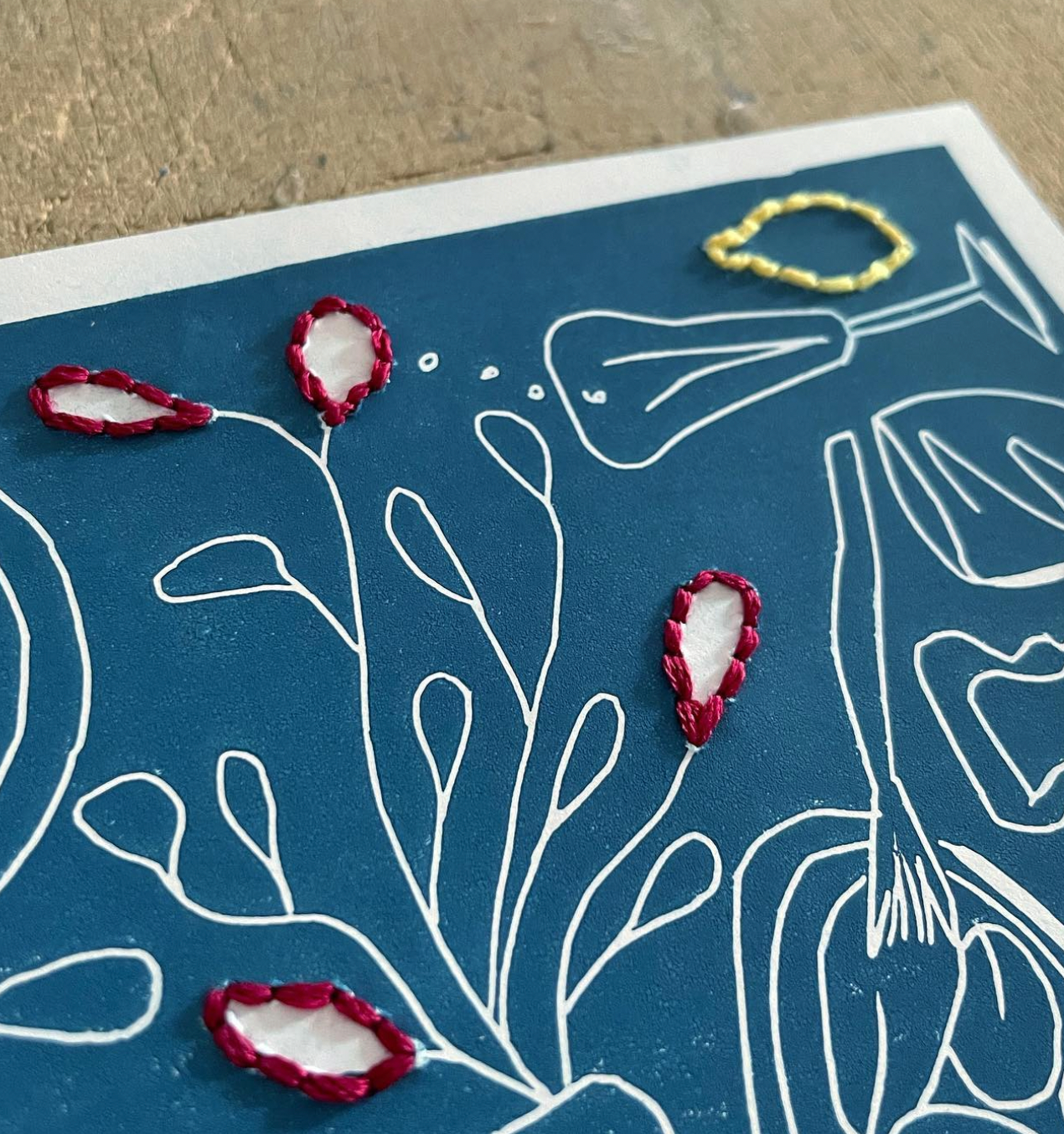 "Linocut Printing meets Embroidery" Workshop with Katja in Dresden, Germany