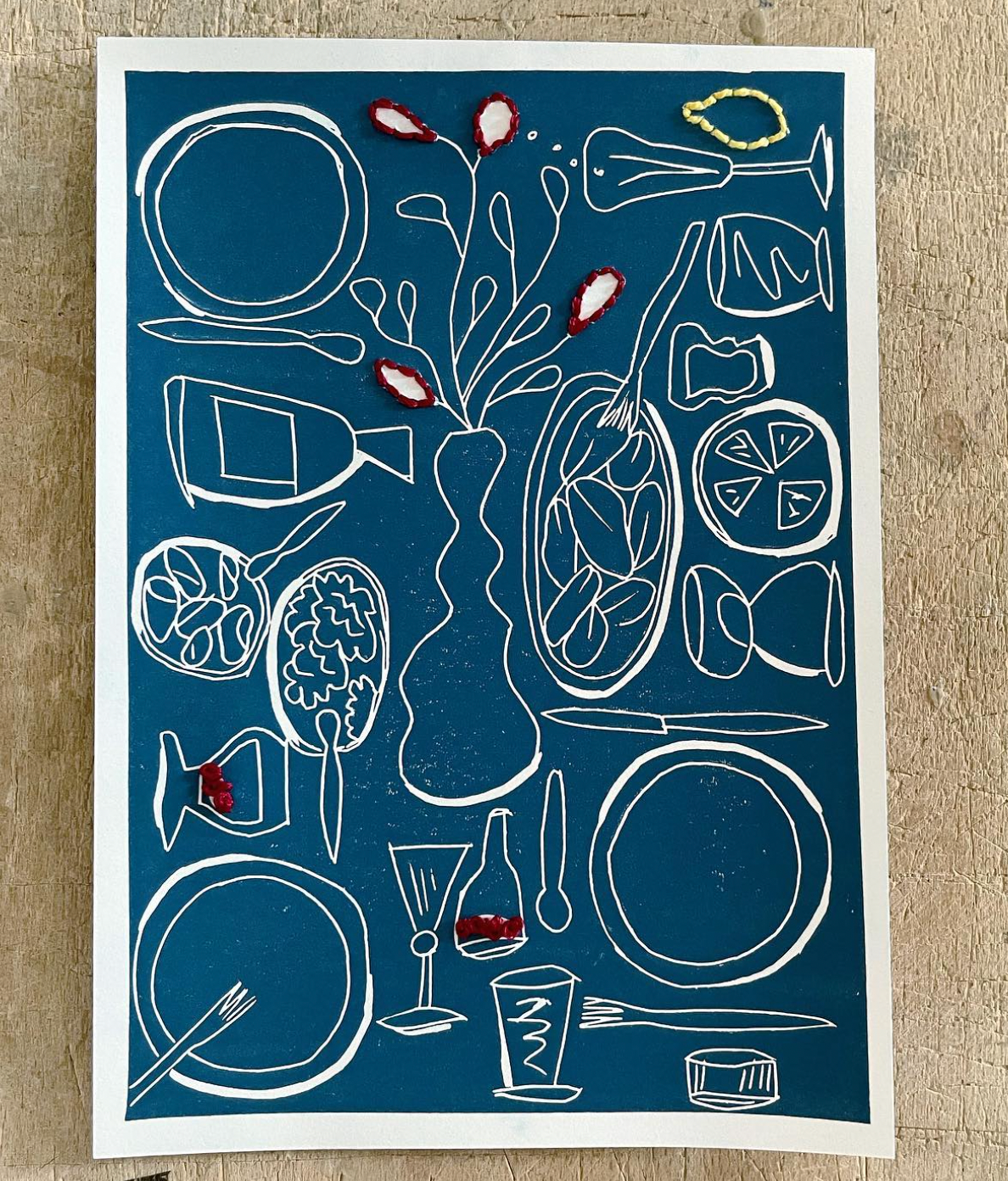 "Linocut Printing meets Embroidery" Workshop with Katja in Dresden, Germany
