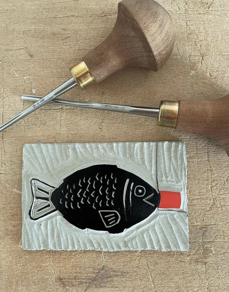 "Linocut Printing meets Embroidery" Workshop with Katja in Dresden, Germany