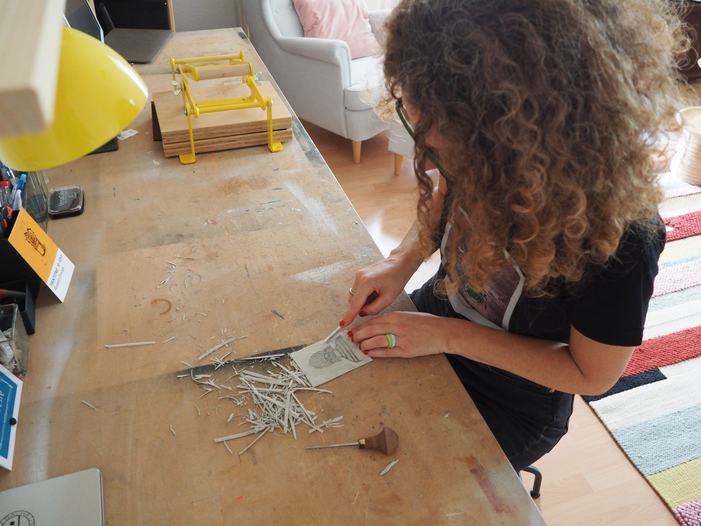 "Linocut Printing meets Embroidery" Workshop with Katja in Dresden, Germany