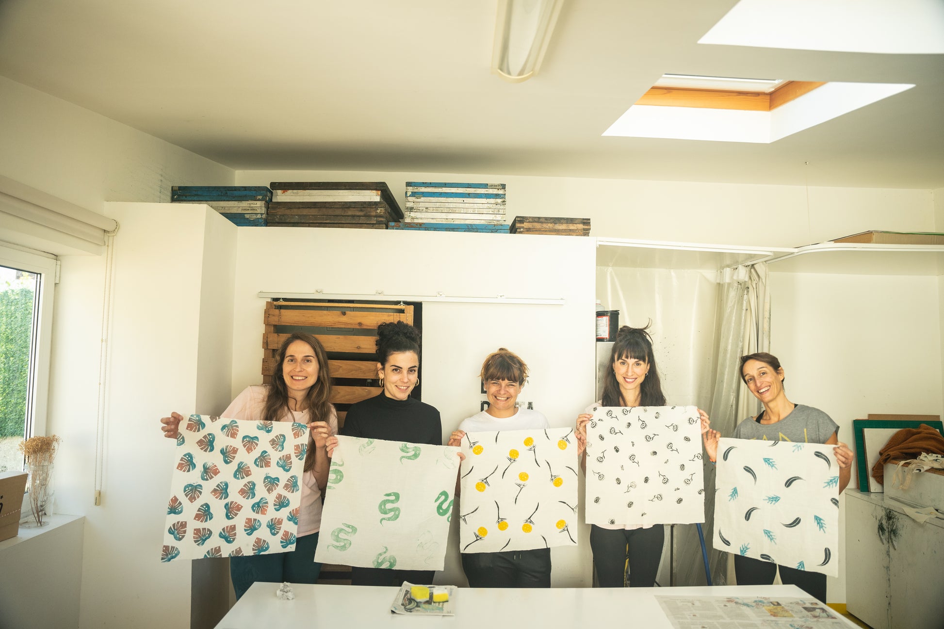 "Textile Printing with Stamps" Workshop with Andrea on island Illa de Arousa, Galicia by subcultours