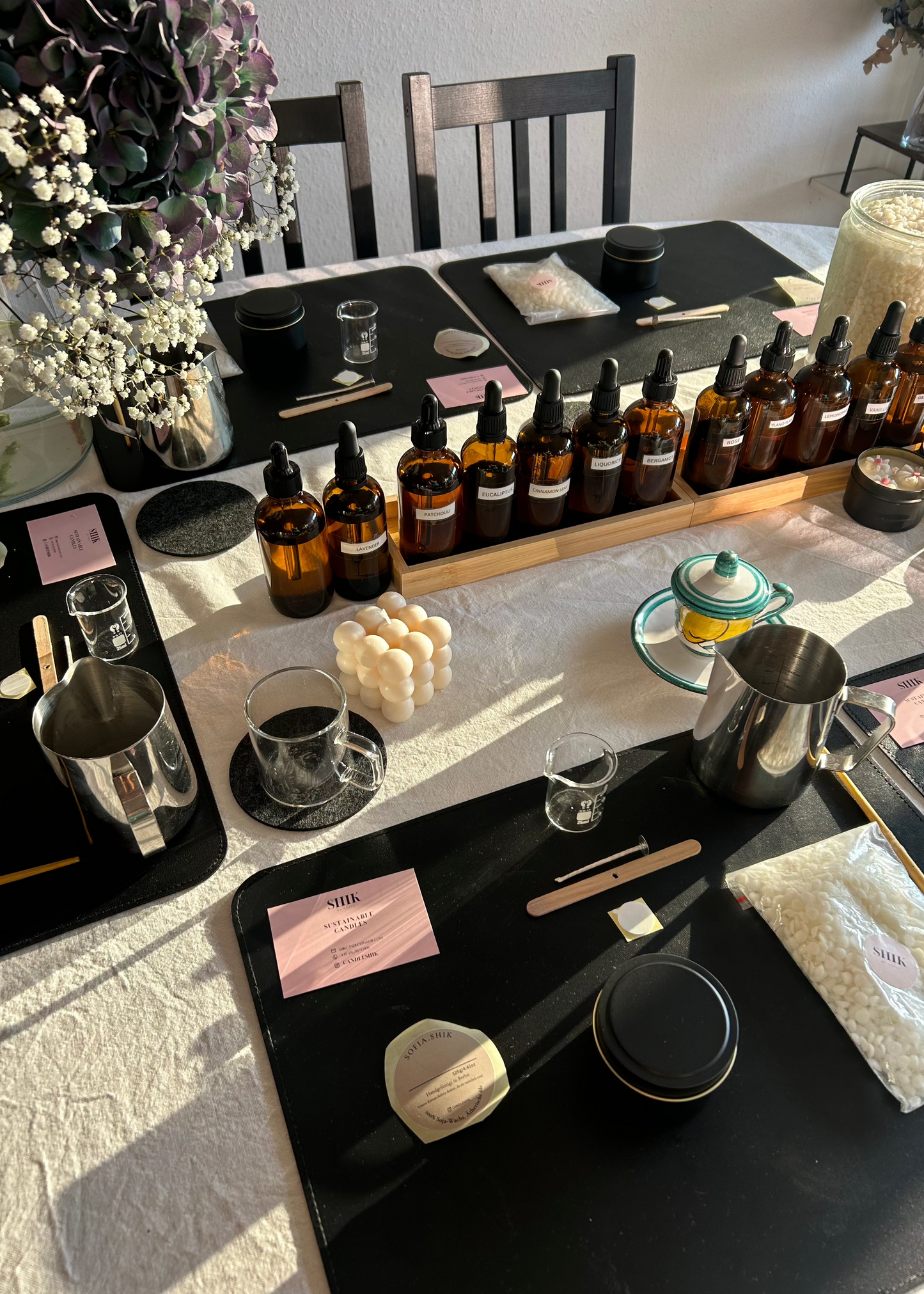 Candle Making Workshop "Soy Wax Candle with Embedded Designs" with Sofija in Berlin, Germany, Candle Creation Table and Set up, by subcultours