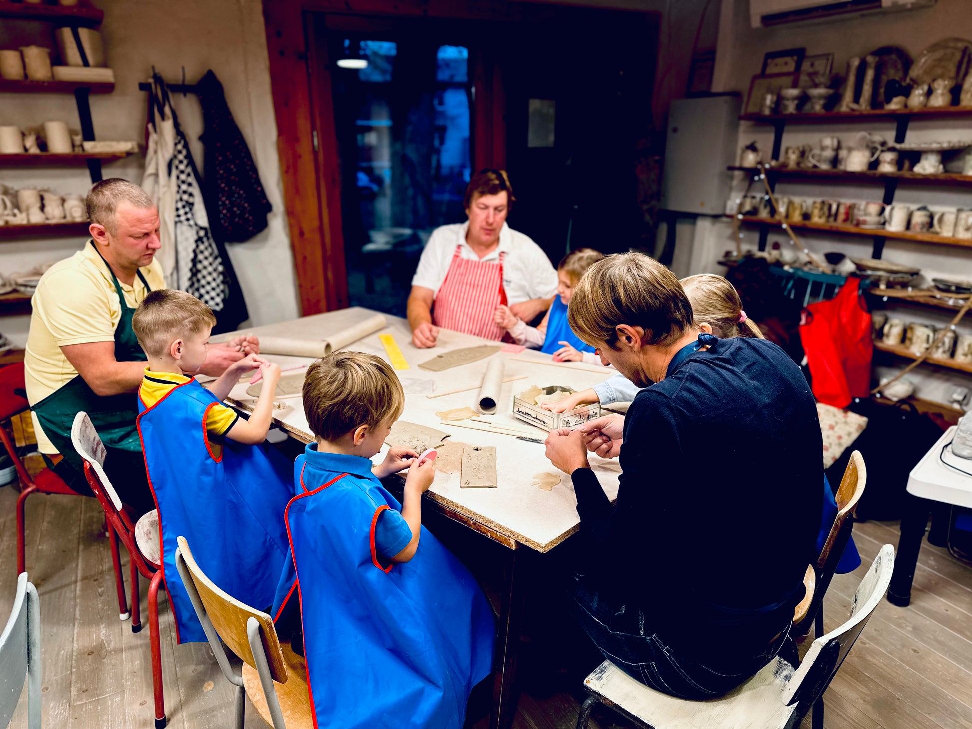 Ceramic Handbuilding Workshop with Marika and Ivika in Noarootsi Peninsula, Estonia, family creating, by subcultours