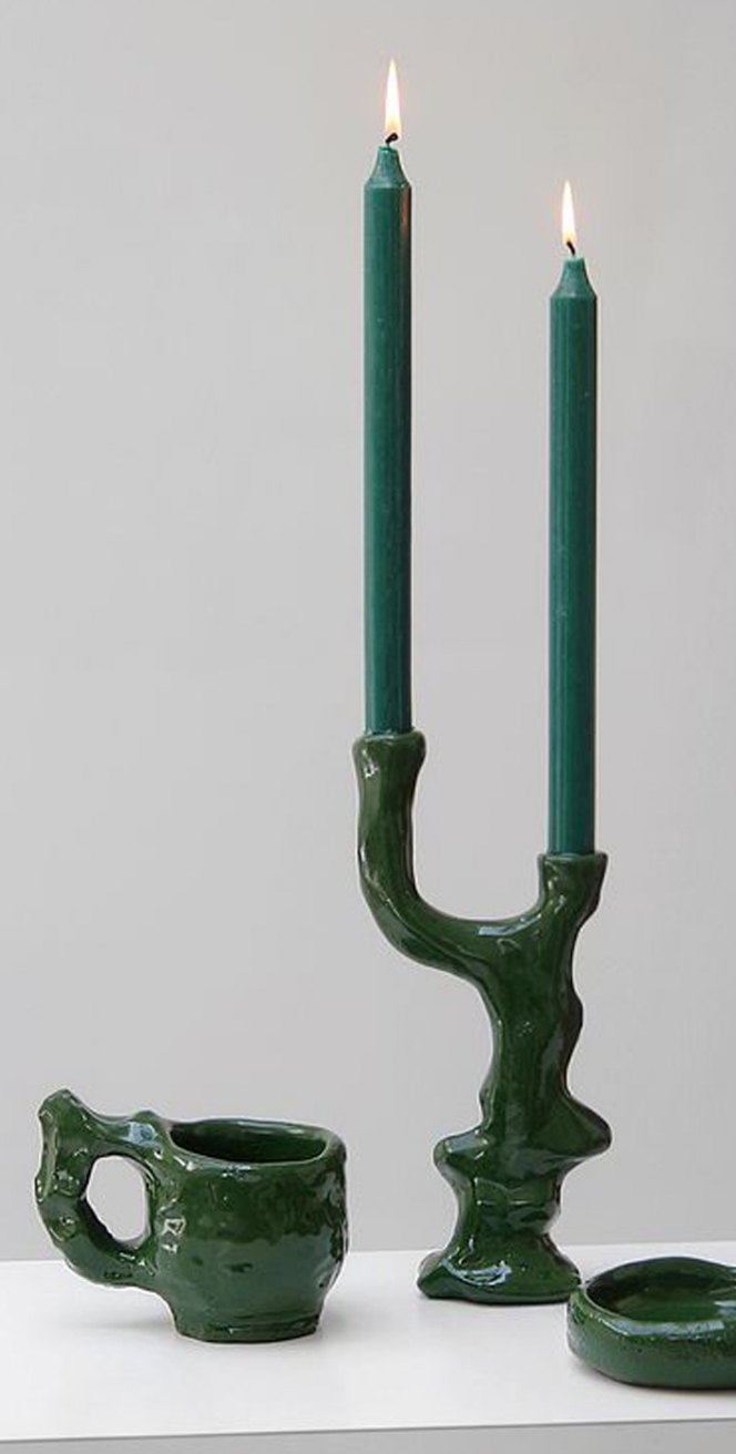 Ceramic Workshop "Candelabra Candle Holder" with Anna in Lisbon, Portugal, Green Candle Holder, by subcultours