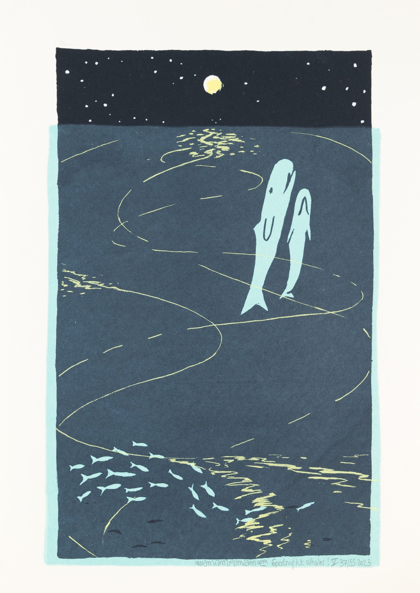 "Goodnight Whales V" Screen Print by Julie Miammmiam