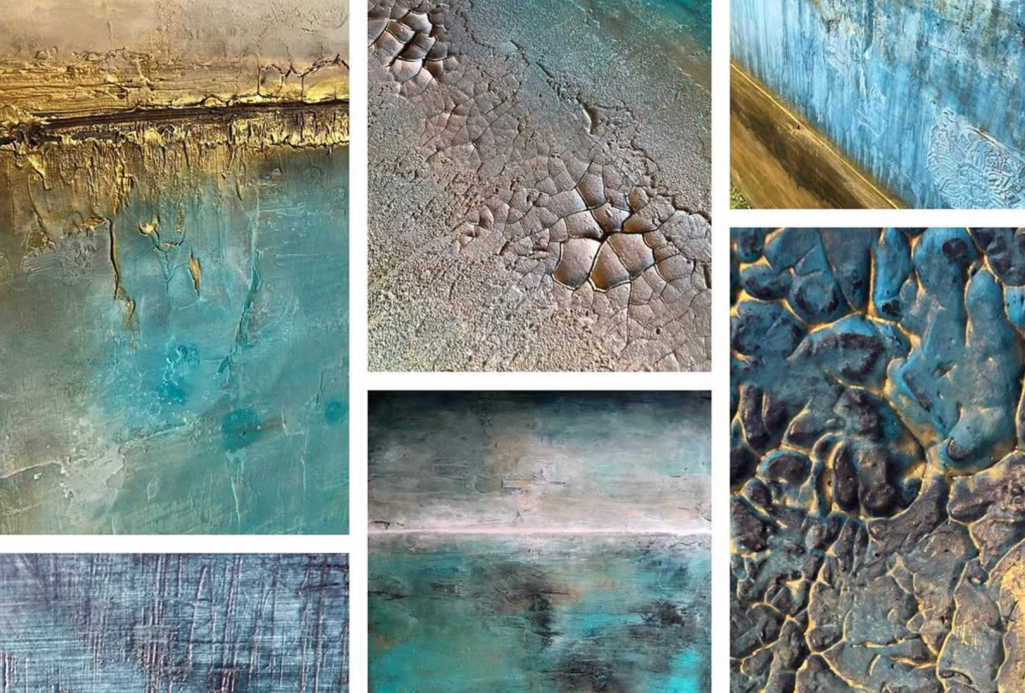 Collage of various textured metal surfaces with different colors and patterns.