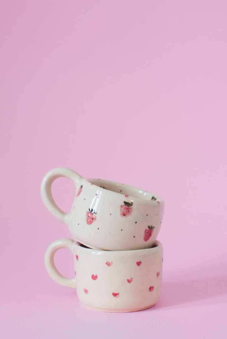 Private Pottery Wheel Workshop with Maria in Palmela, Lisbon, Portugal, Ceramic cups with strawberries and hearts, by subcultours