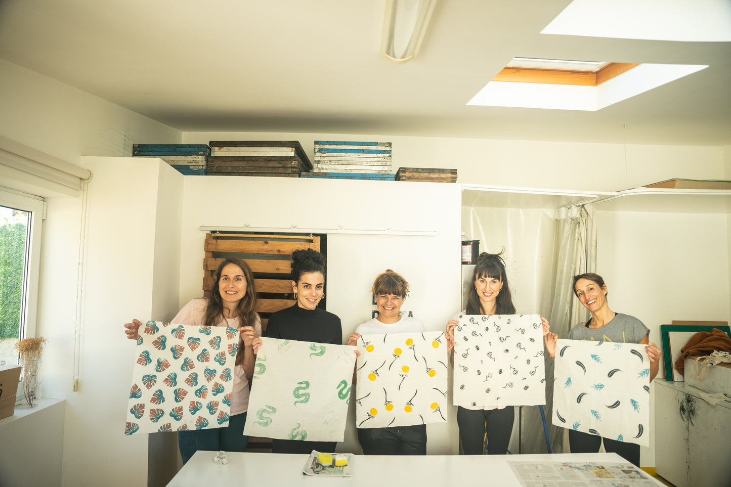 "Textile Printing with Stamps" Workshop with Andrea on island Illa de Arousa, Galicia by subcultours