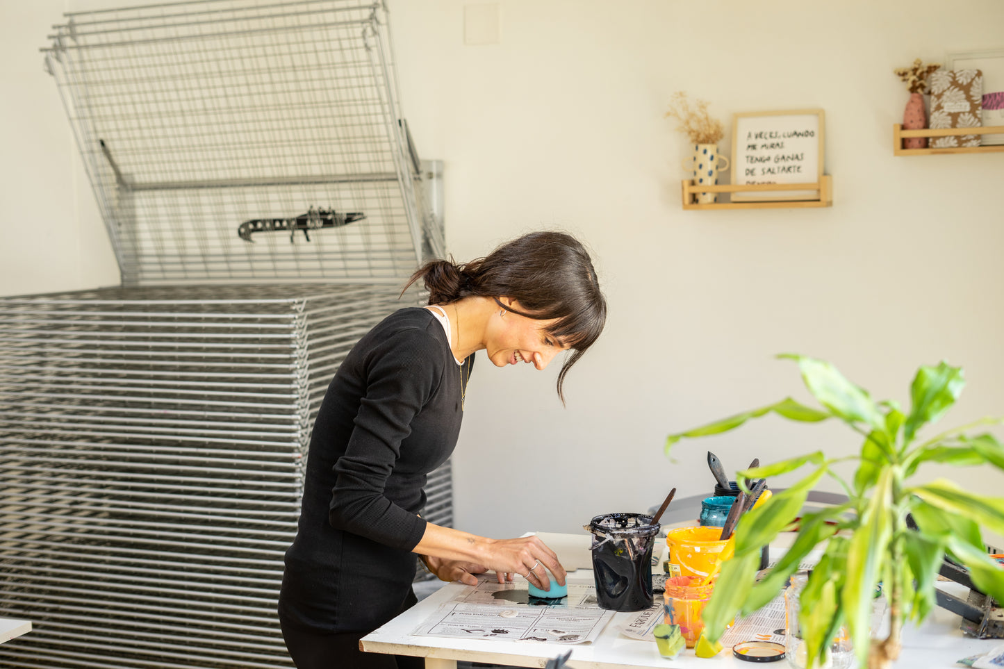 "Textile Printing with Stamps" Workshop with Andrea on island Illa de Arousa, Galicia by subcultours