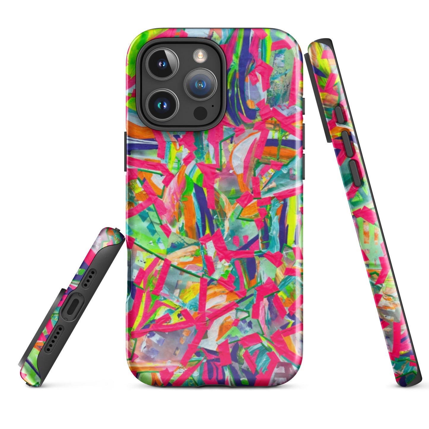 Colorful abstract phone case with a white background